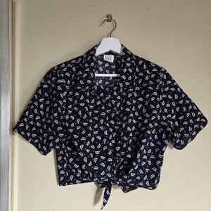 Vintage Tie Top Button Up Shirt Short Sleeve